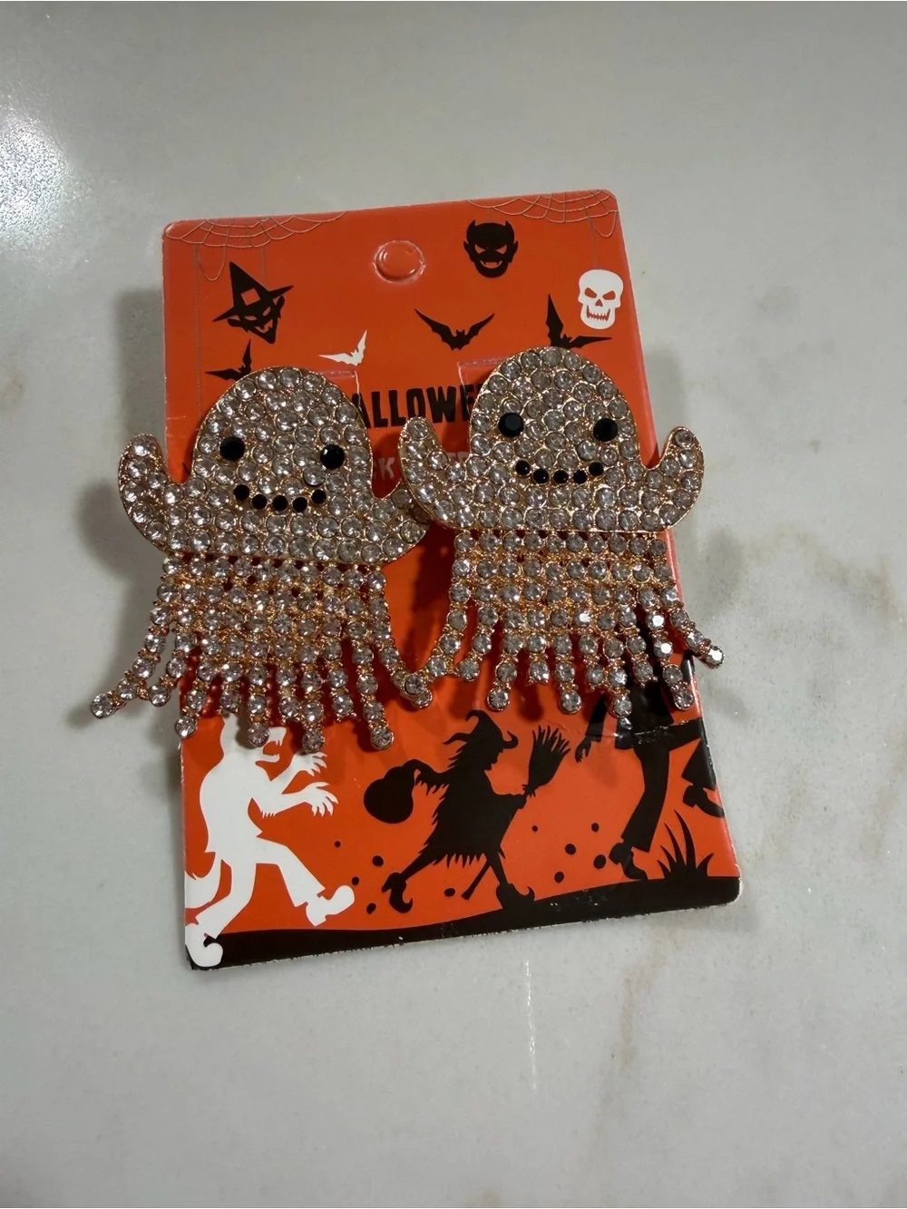 Rhinestone Ghost Fringe Stud Earrings - Gold